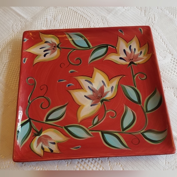 Southern Living at Home Gail Pittman Red Bountiful 13" Square Platter Floral - Picture 1 of 5